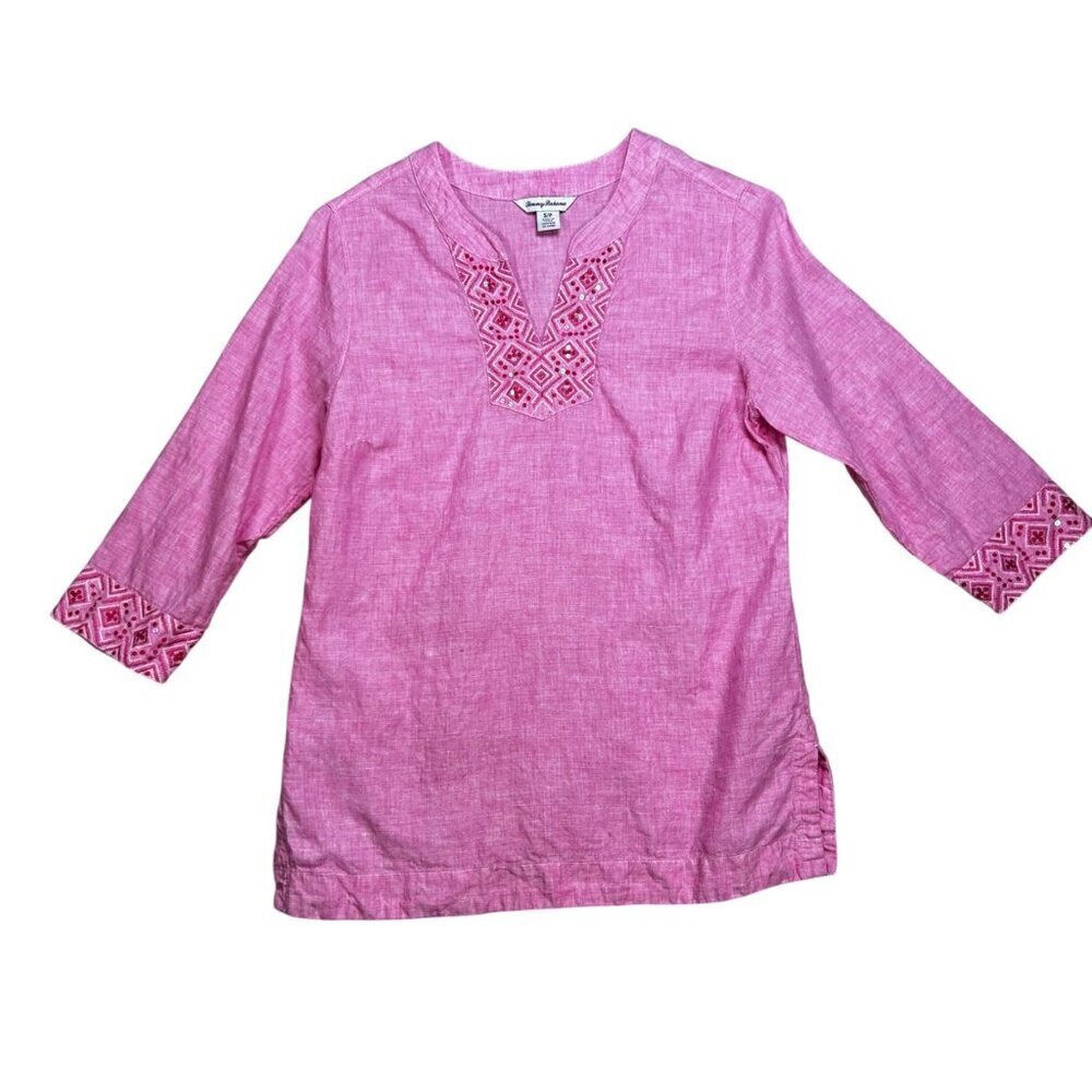 Tommy Bahama Small Linen Tunic Top Travel Sequined Pink Sparkle